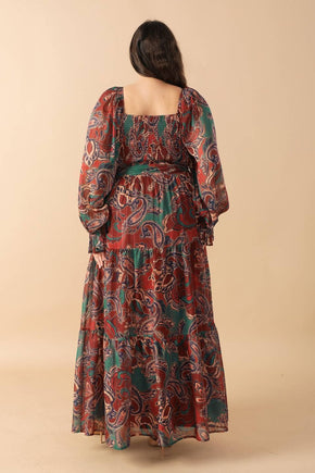 Plus Wine Teal Printed Woven Maxi Dress