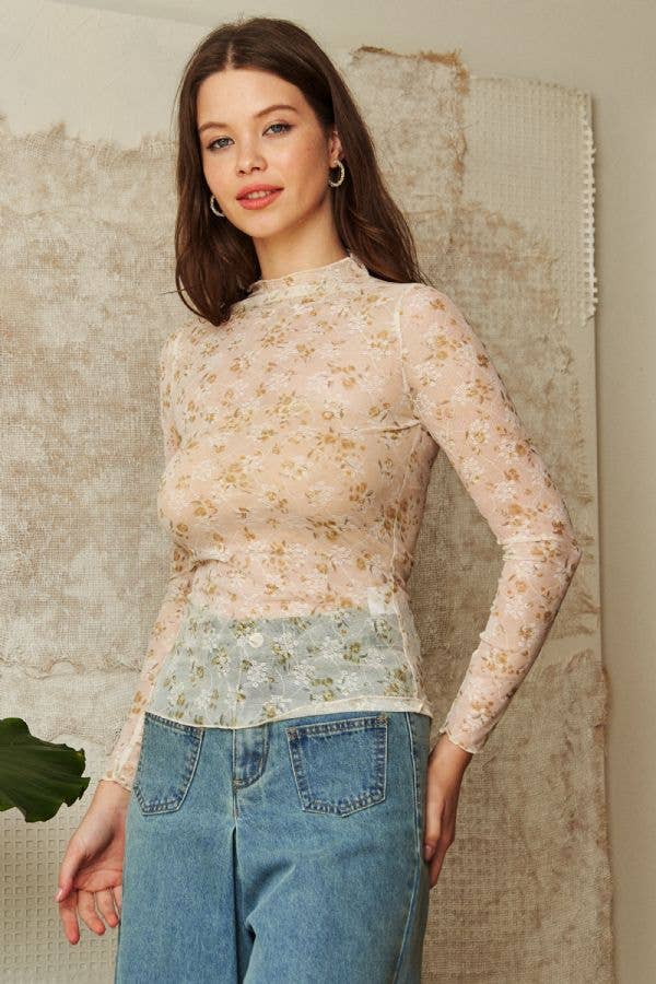 Plus Pink Floral Mesh Top