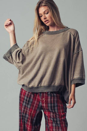 Olive Oversized Seam Detail Pullover Top