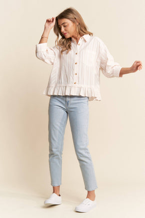 Light Pink Stripe Button Up Top