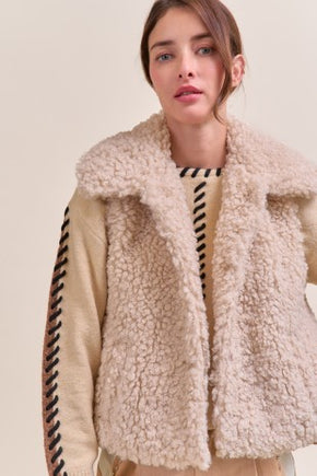 Soft Pink Faux Sherpa Collared Vest