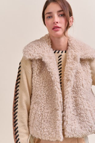 Soft Pink Faux Sherpa Collared Vest