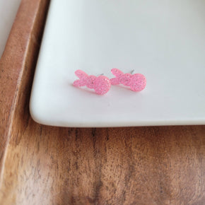 Pink Glitter Bunny Studs