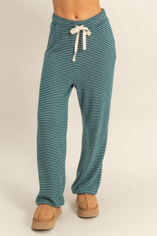 Green & Cream Striped Drawstring Lounge Pants