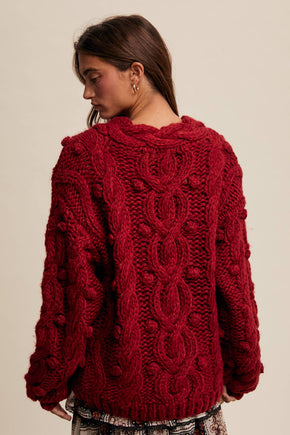 Red Chunky Cable Knit Sweater