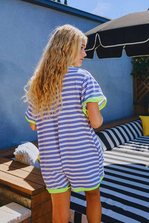 Striped Waffle Knit Binding Details V-neck Romper