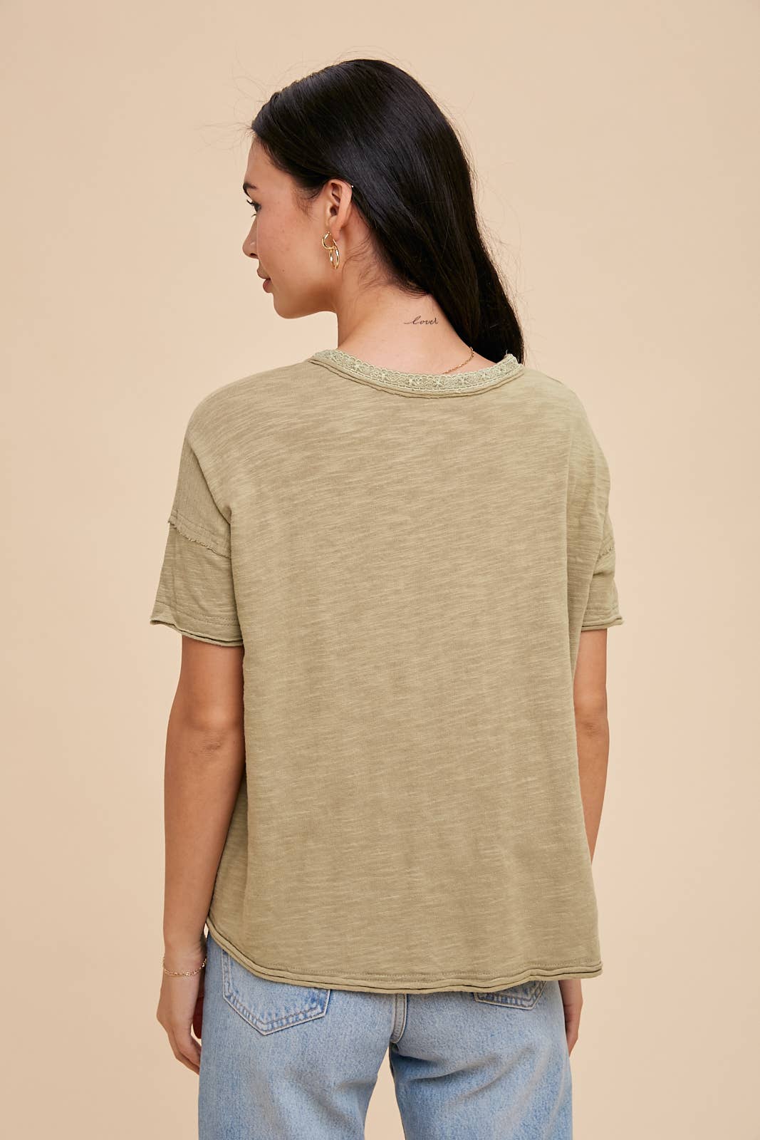 Button Front Lace Trim Top