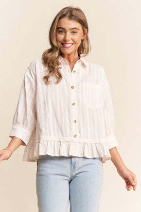 Light Pink Stripe Button Up Top