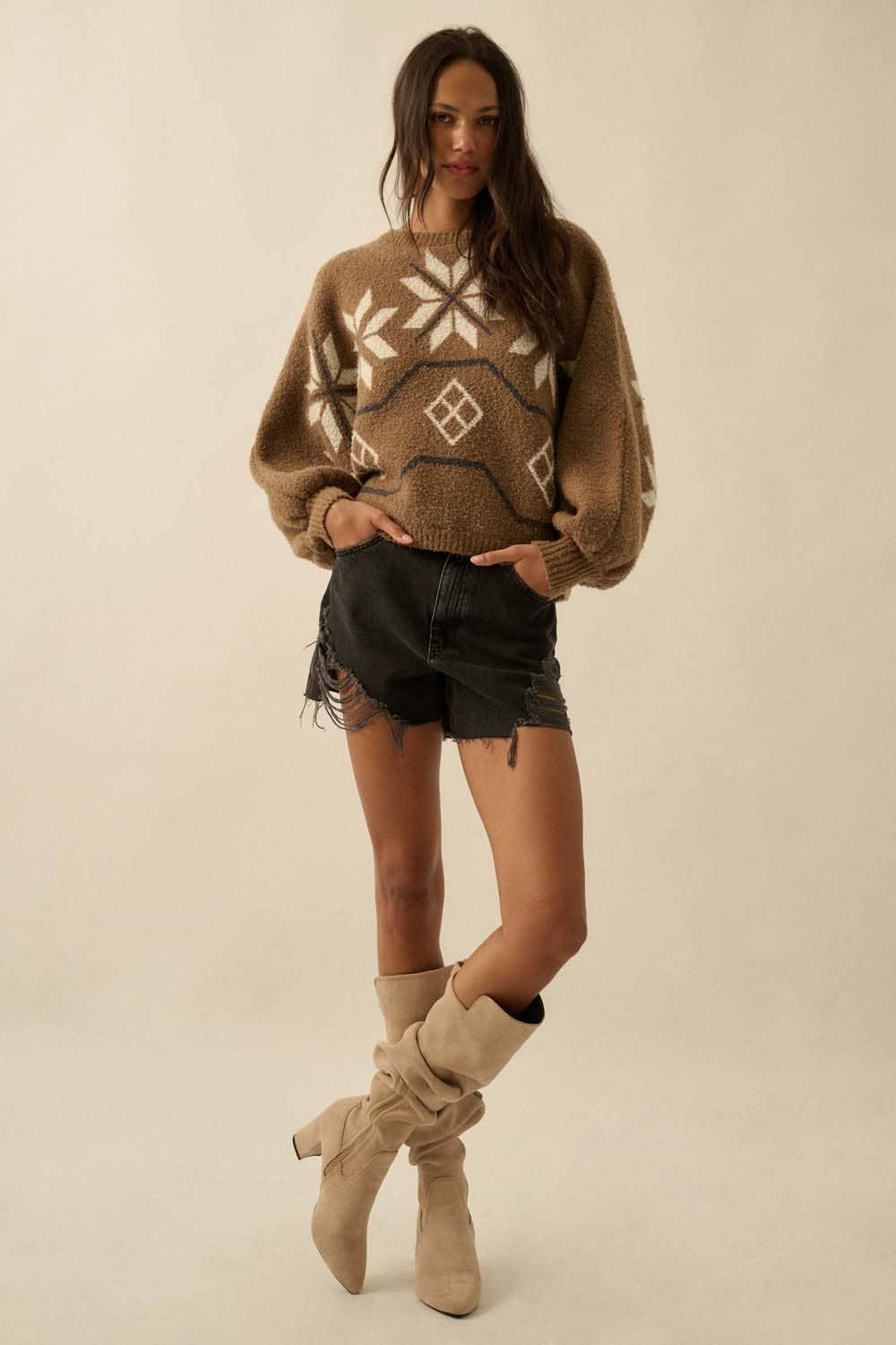 Mocha Textured Dolman-Sleeve Sweater