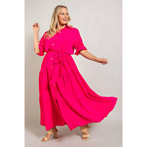 Plus Fuchsia Button Down Maxi Dress