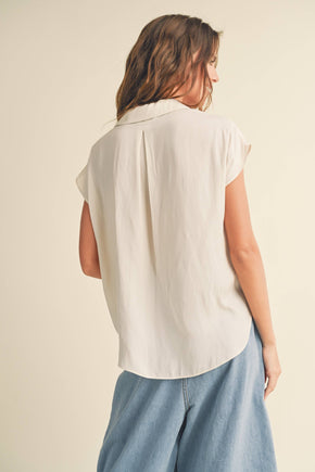 White Button Down Cap Sleeve Blouse