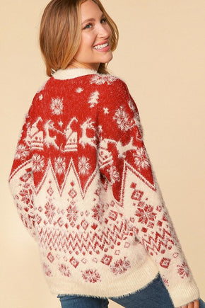 Plus Reindeer Brushed Hairy Sweater