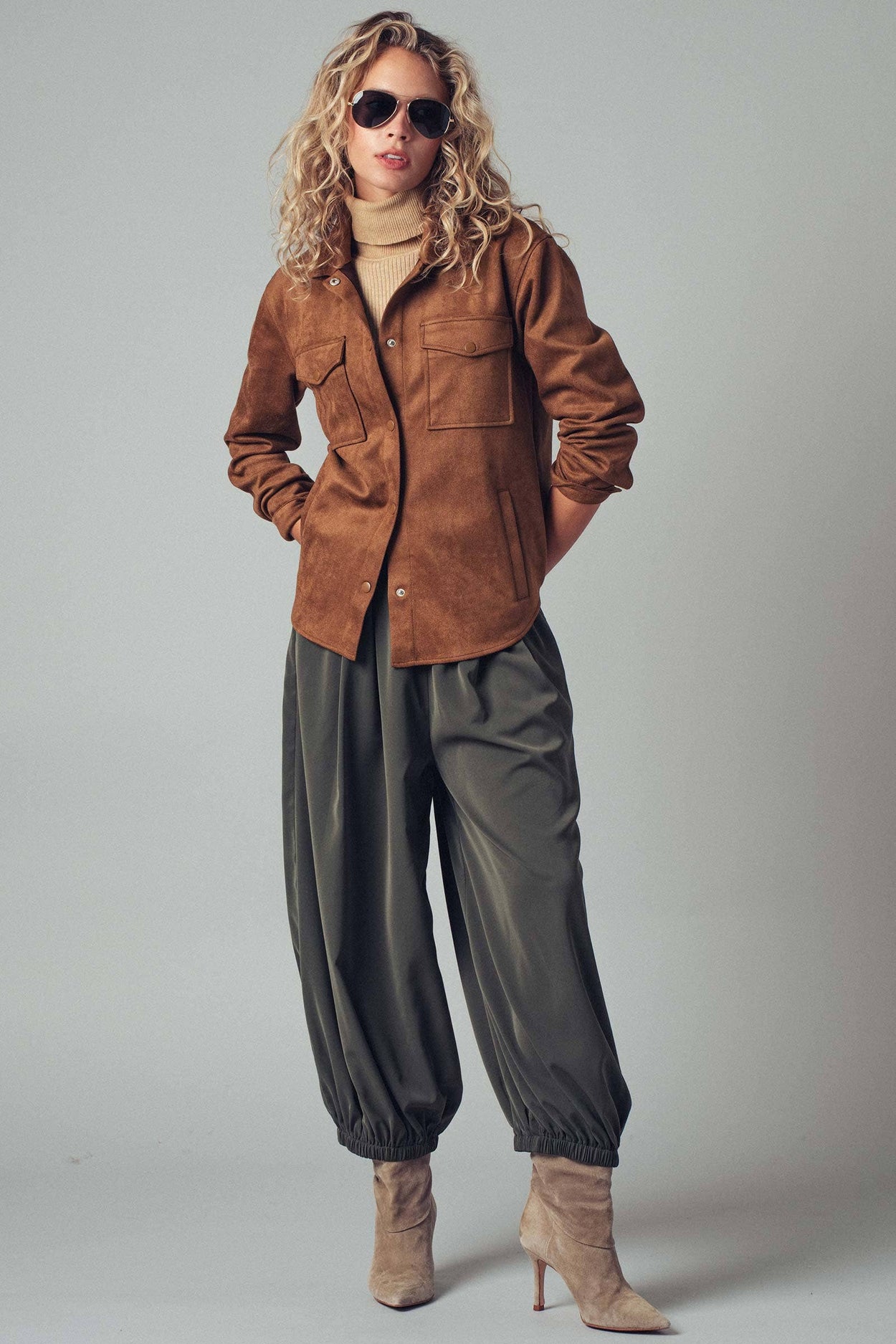 Camel Faux Suede Button-Up Shacket