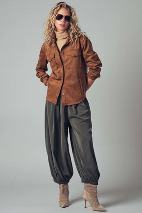 Camel Faux Suede Button-Up Shacket
