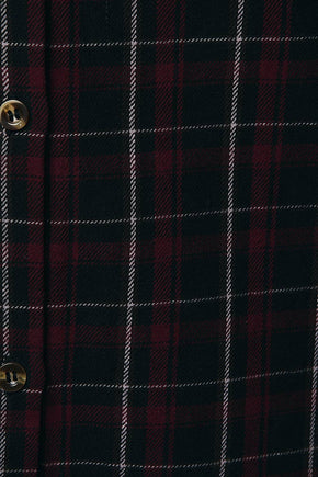 Black Burgundy Plaid Long Sleeve Shirt Mini Dress