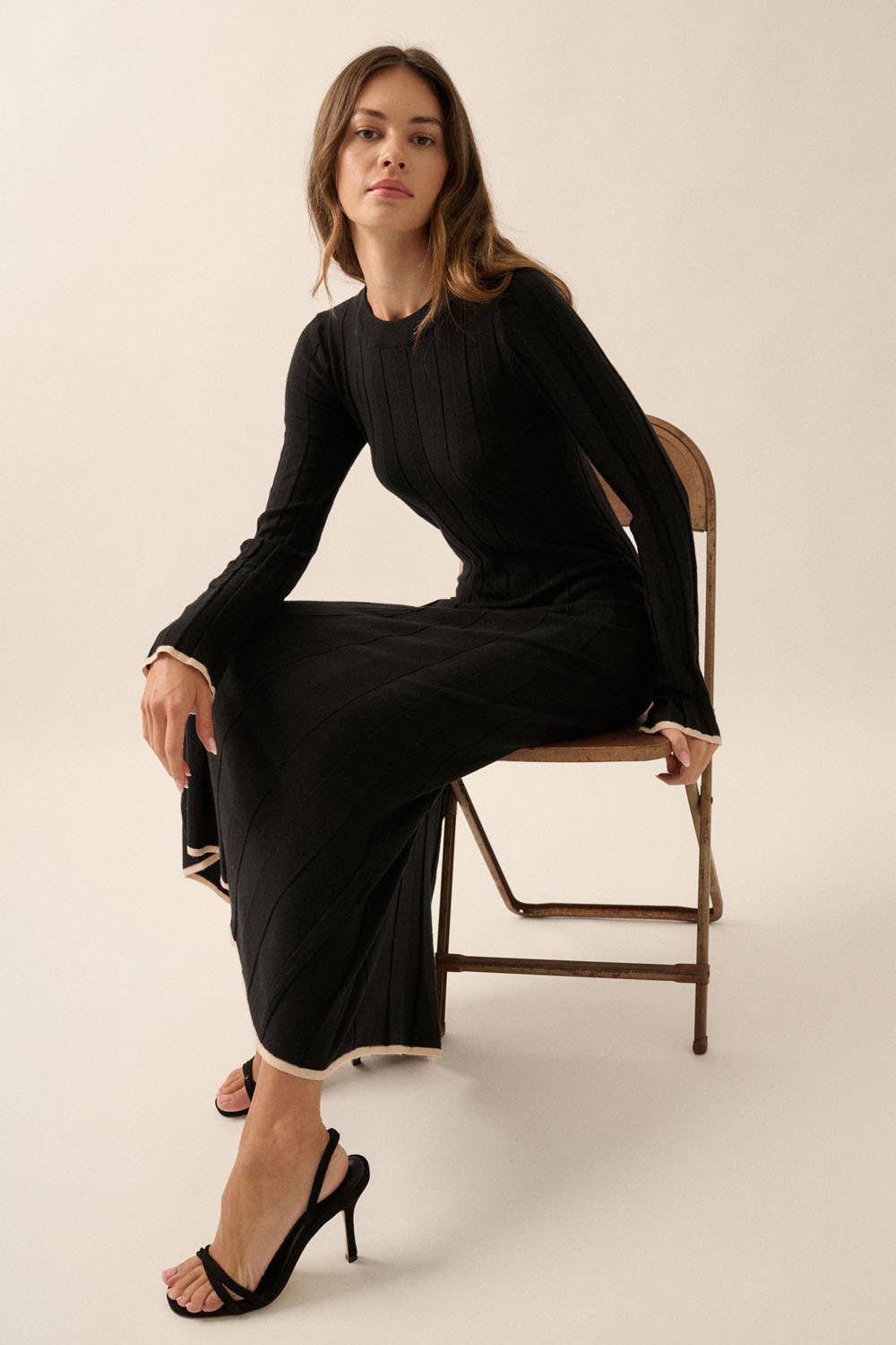 Black Ribbed Maxi Sweater Dress