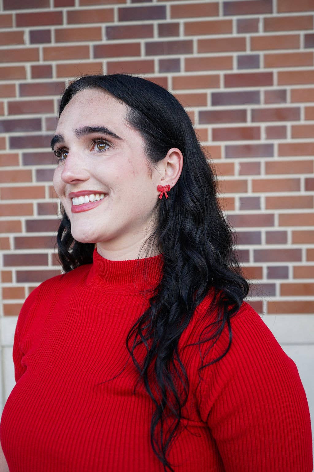 Red Shimmer Bow Studs