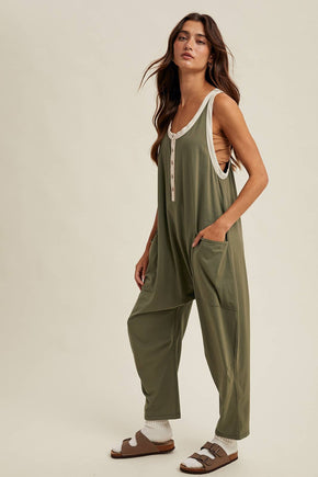 Olive Button-Up Cami Jumpsuit