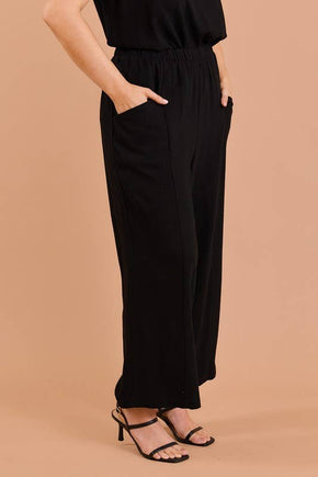 Plus Black Elastic Waist Front Pocket Pants