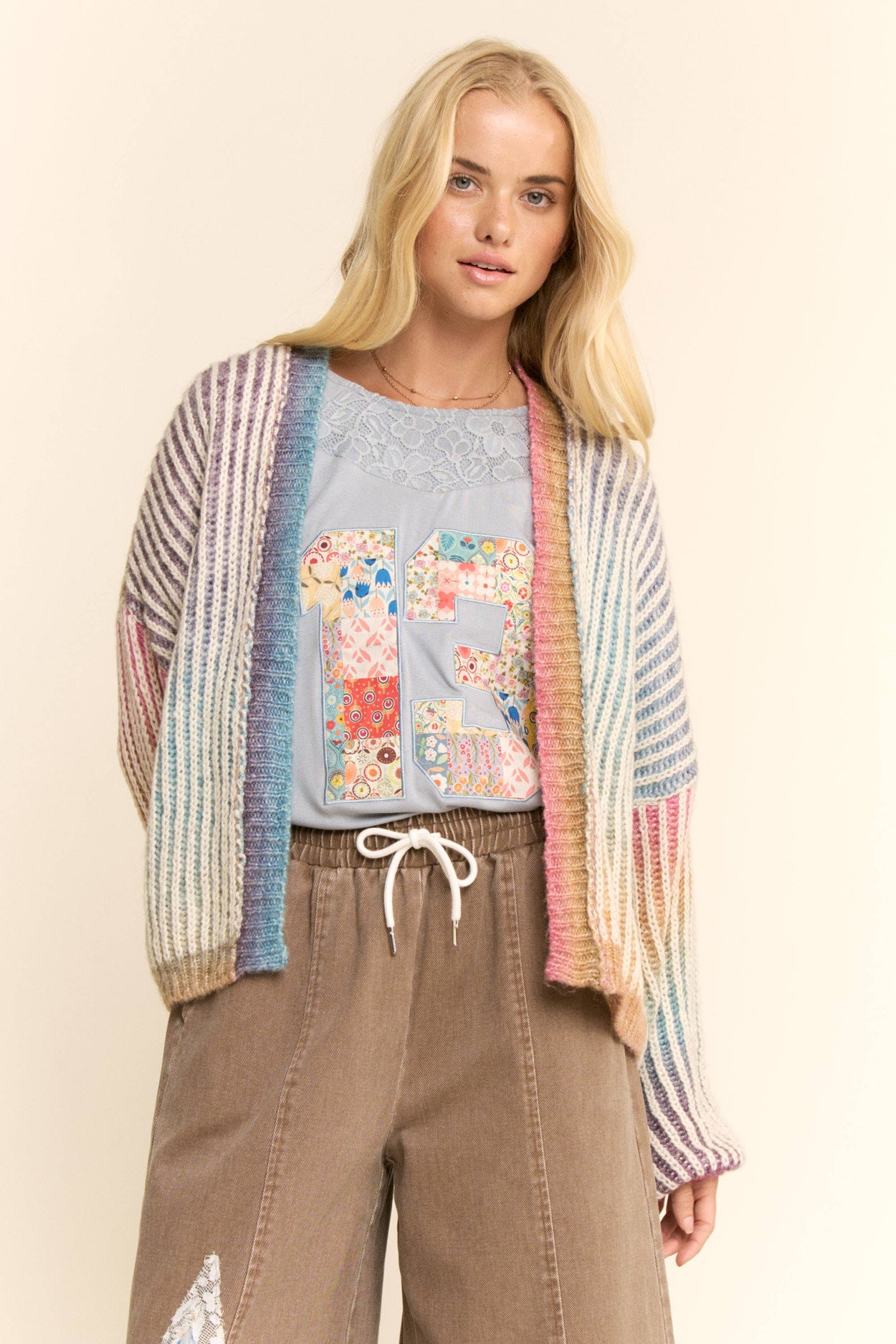 Plus Rainbow Stripe Open Cardigan