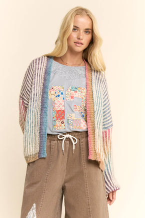 Plus Rainbow Stripe Open Cardigan
