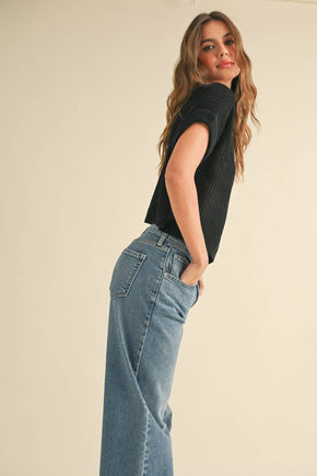 Black Dolman Sleeve Knitted Top