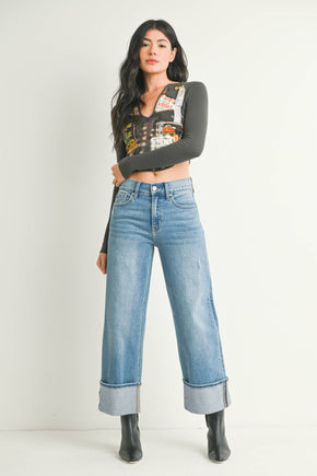 Petite Cuffed Slim Wide Jean