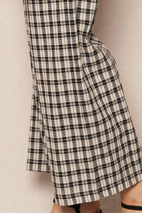 Ivory & Black Plaid Wide Leg Pants with Back Elastic