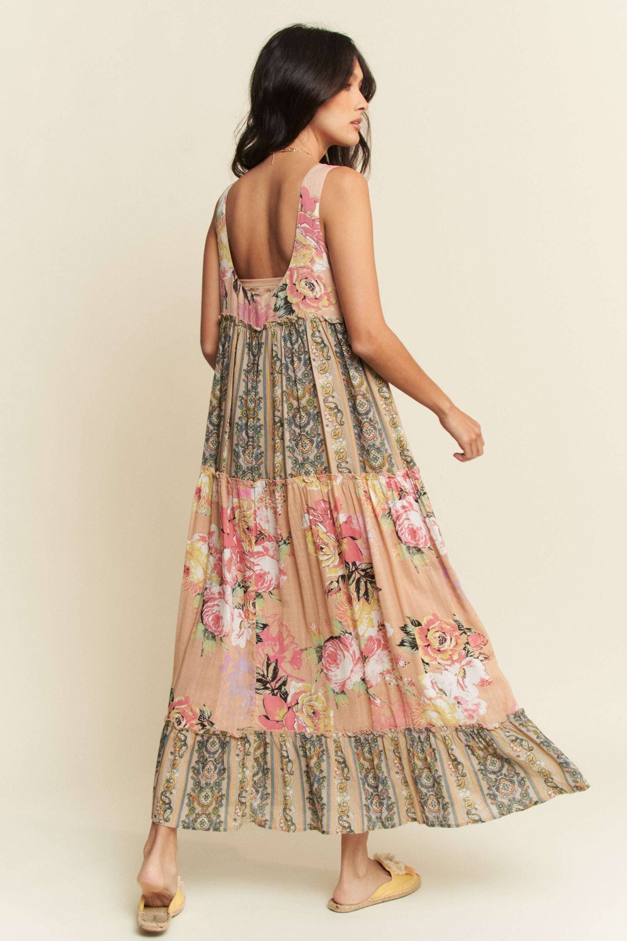 Plus Floral Boho Mixed Stripe Maxi Dress