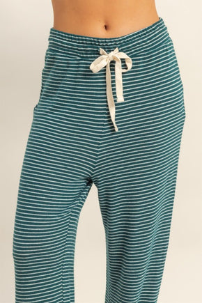 Green & Cream Striped Drawstring Lounge Pants