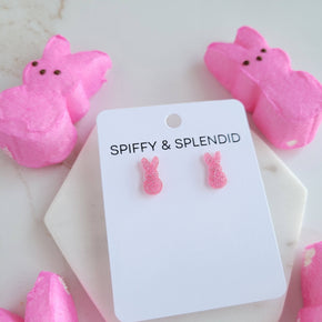 Pink Glitter Bunny Studs
