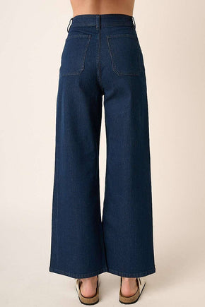 Indigo 2 Pocket Detail Wide Leg High Waist Denim Pant