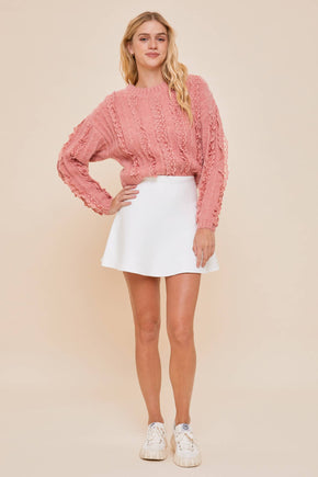 Pink Lace Ruffle Knit Top