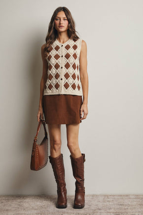 Black Crochet Diamond Pattern Vest