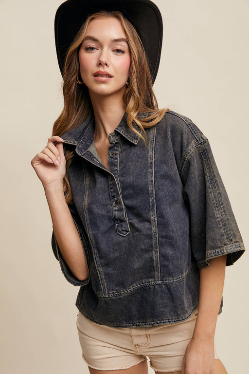 Denim Collared Oversized Top