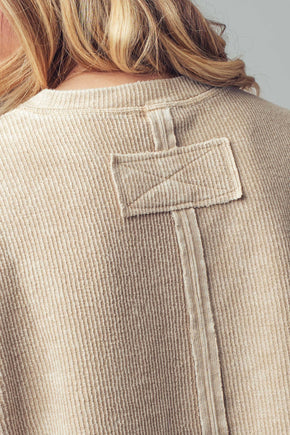 Khaki Boxy Corduroy Pocket T-Shirt