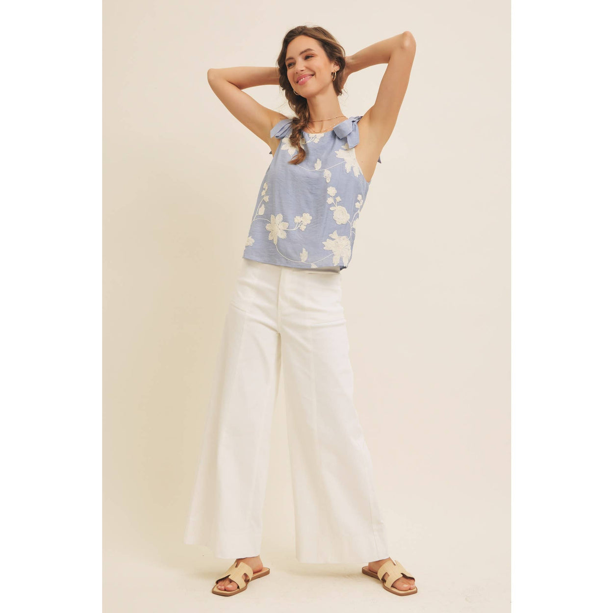 Dusty Blue Blouse Top With Bow Straps