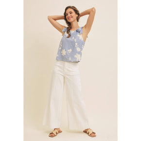 Dusty Blue Blouse Top With Bow Straps