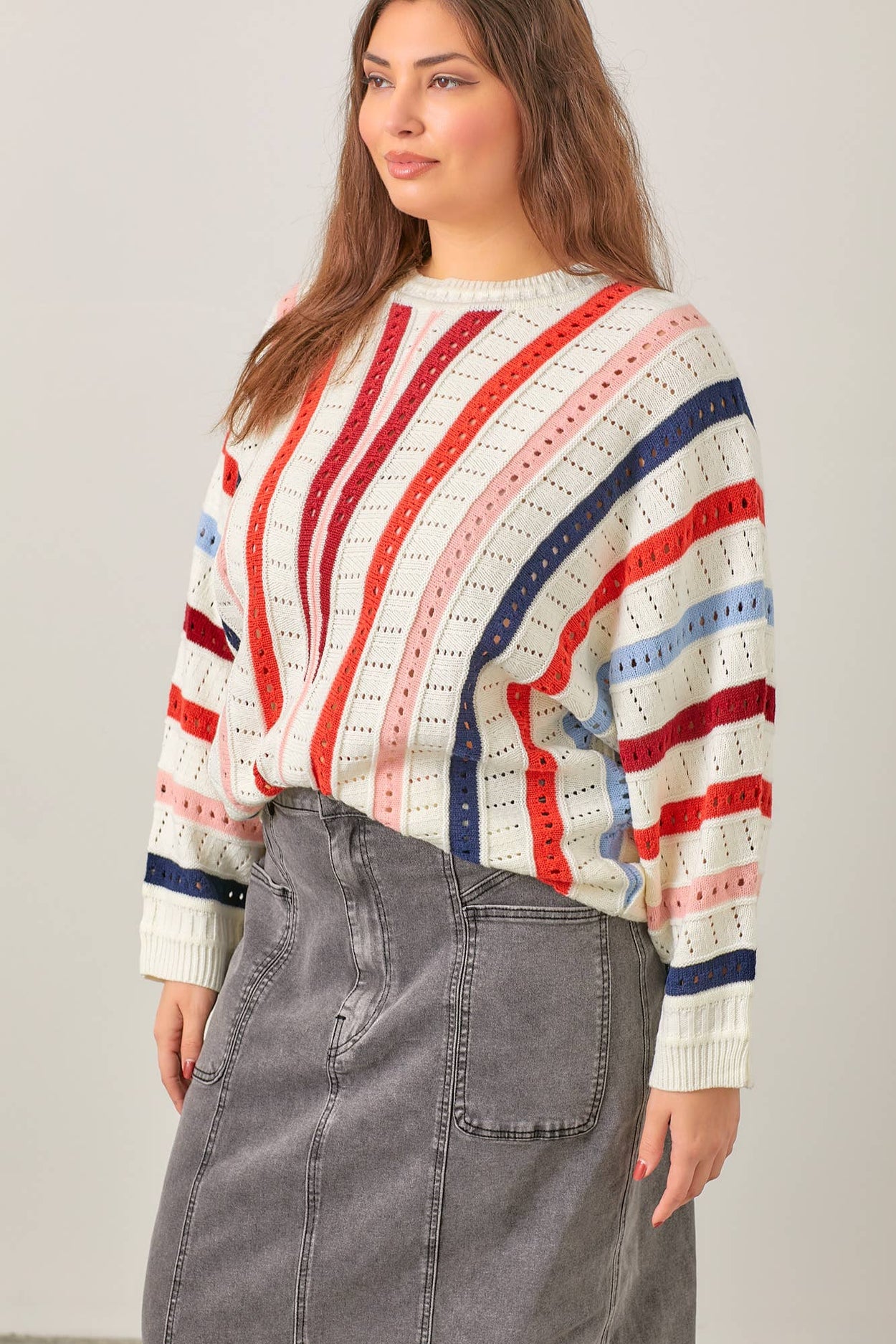 Plus Multi Color Stripe Sweater Top