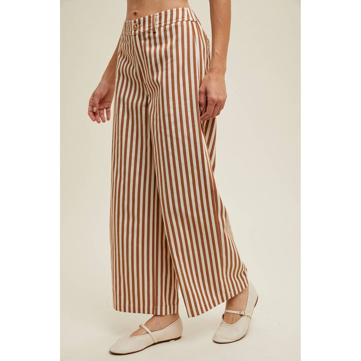 Bronze & Ivory Striped Wide Leg Pants