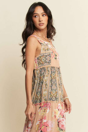 Plus Floral Boho Mixed Stripe Maxi Dress