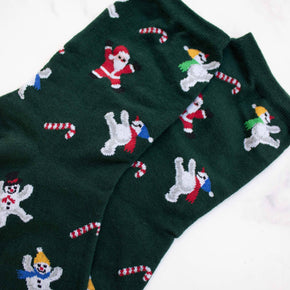 Green Women's Christmas Santa and Snowman Socks