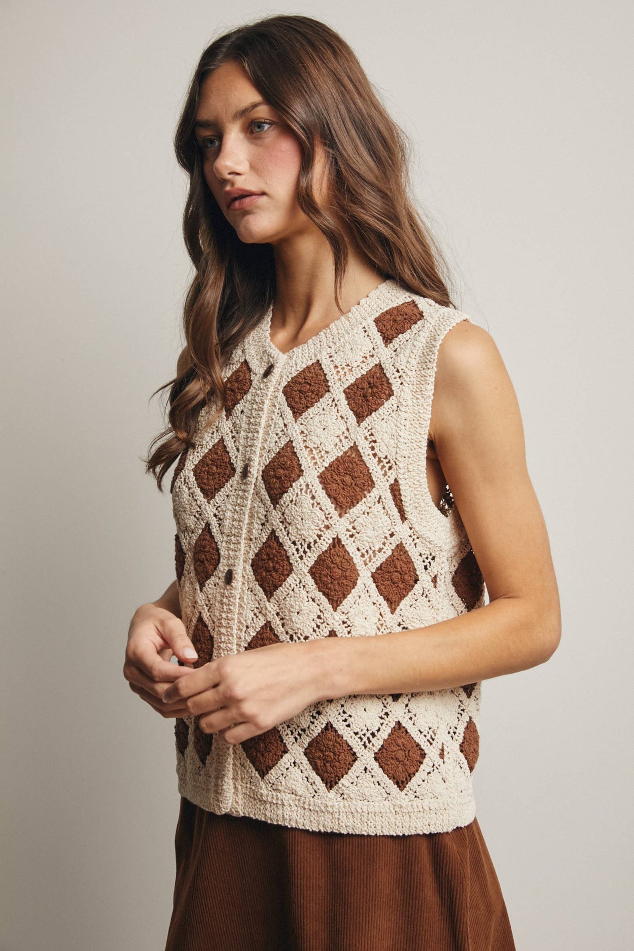 Black Crochet Diamond Pattern Vest