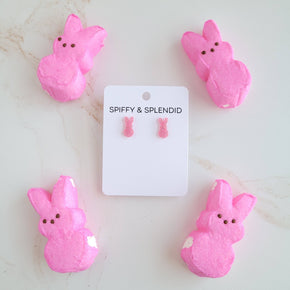 Pink Glitter Bunny Studs