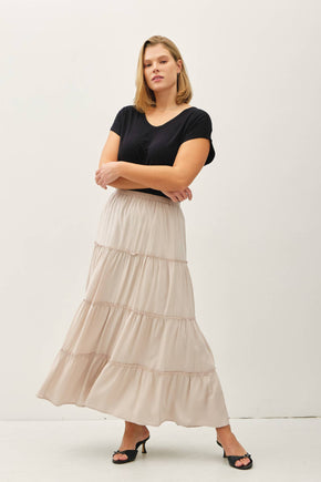 Plus Stone Tiered Maxi Skirt
