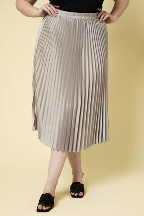 Plus Silver Sunburst Pleated Satin Skirt