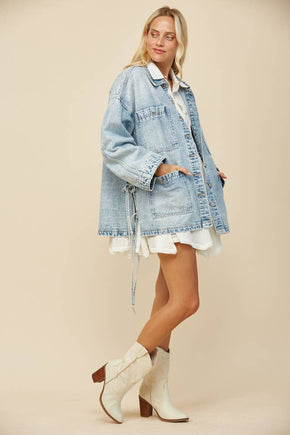 Side Tie Oversized Denim Jacket