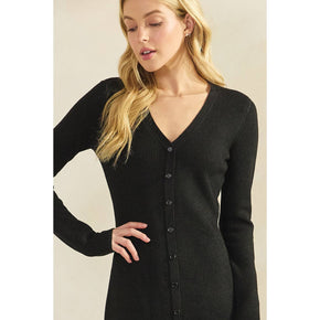 Black Button Down Sweater Midi Dress