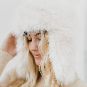 Cream Bonnie Bomber Faux Fur Winter Hat