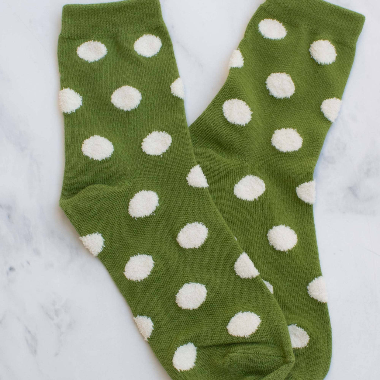 Dark Green Women's Polka Dots Puff Casual Socks